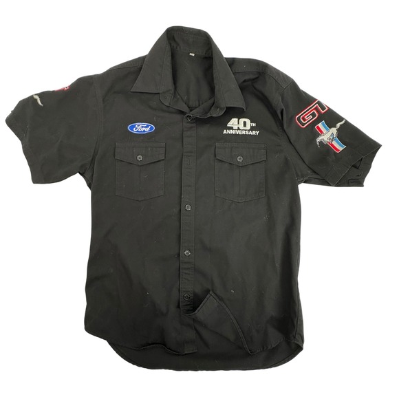 JH Designs Black Ford Mustang 40th Anniversary GT Turbo Short Slv Work Shirt L - Picture 2 of 6